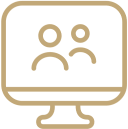 line drawing of a computer monitor with two people